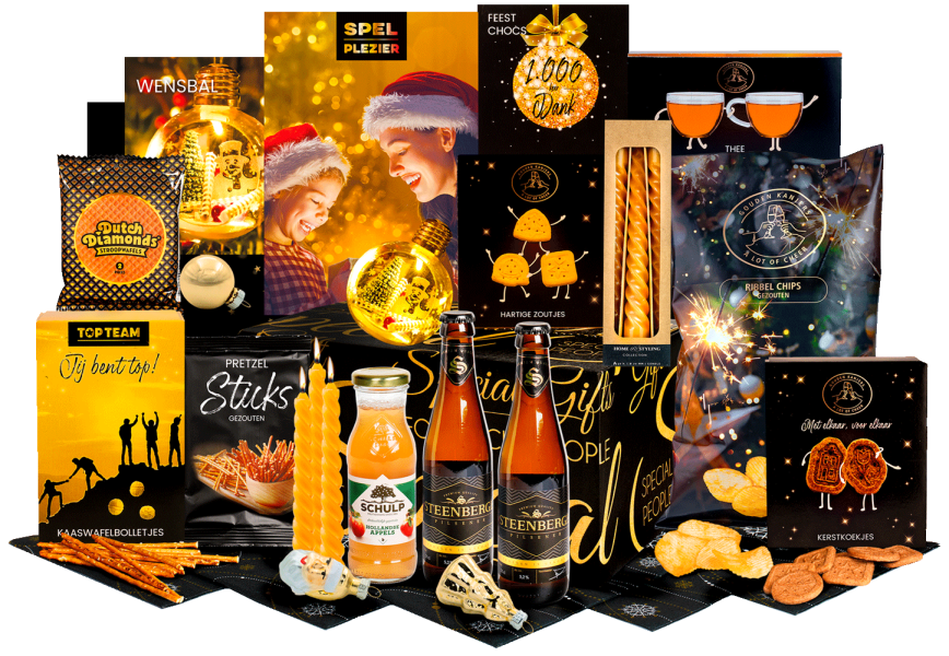 Kerstpakket 2025 Assortiment +825 verschillende uit voorraad leverbaar