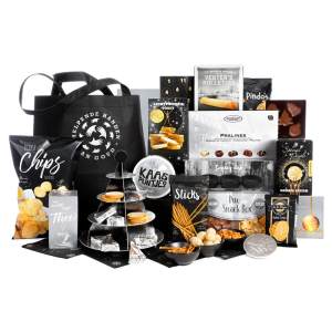 Kerstpakket met wit gekleurde artikelen en inhoud